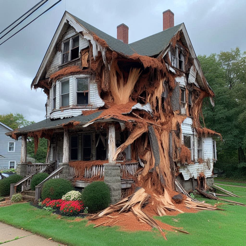 Signs Your Boston Home Needs a Tree Inspection Blog Article - Tree with visible damage, including broken branches and signs of disease near an Boston home